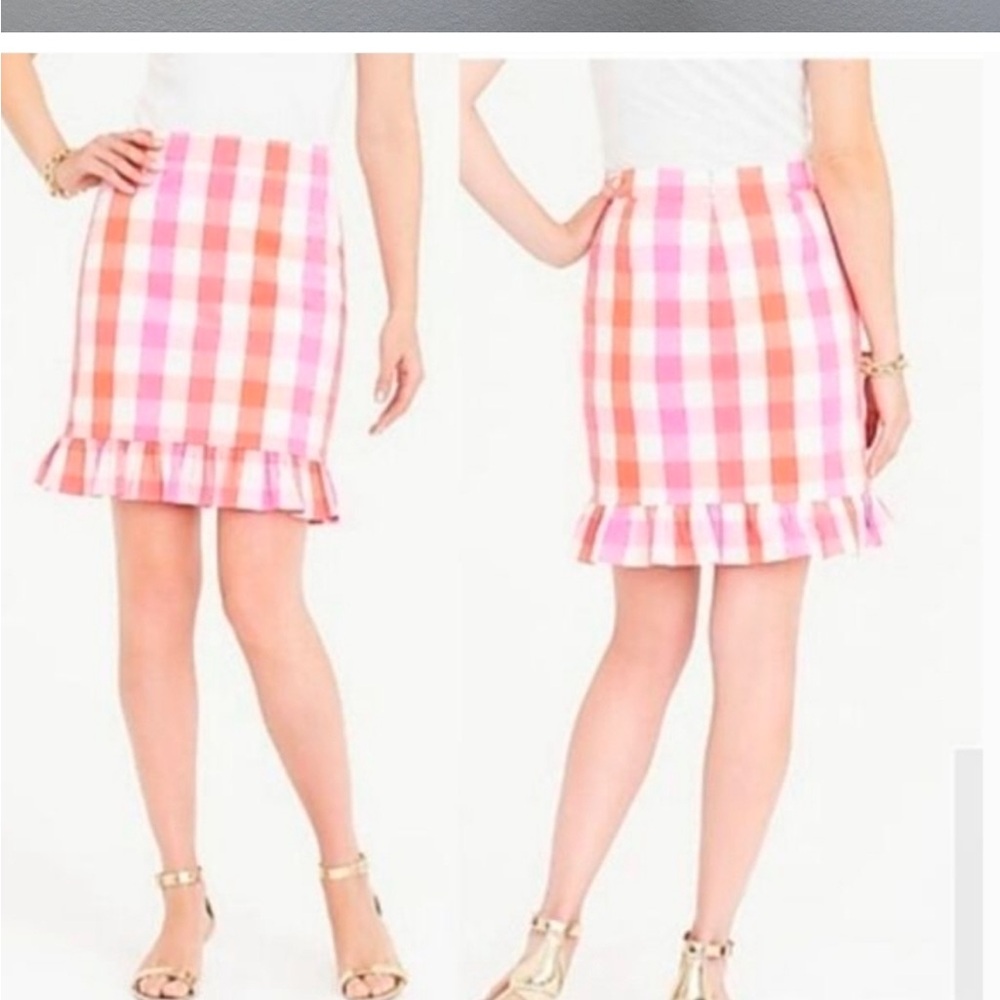 J Crew Gingham Cotton Ruffled Hem Skirt Size 2
